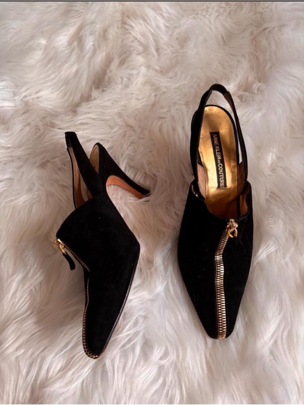 vintage Black Suede Slingback Heels
